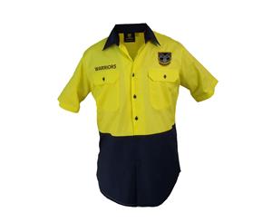 New Zealand NZ Warriors NRL Short Sleeve Button Work Shirt HI VIS YELLOW NAVY