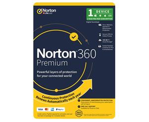 NortonLifeLock 360 PREMIUM 100GB 1D 12M DVD Channel antivirus plus a VPN a password manager and more.An all-in-one powerful solution