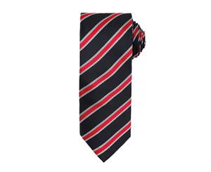 Premier Mens Waffle Stripe Formal Business Tie (Black/Red) - RW5236