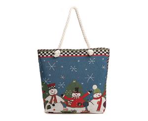 Printed Christmas Snowman Handbag Tote Bag