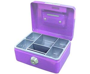 Purple Mini Portable Sturdy Metal Cash/Money Box Organiser/Coins/Safe/Keys/Lock