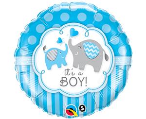 Qualatex 18 Inch Round Its A Boy/Girl Elephant Design Foil Balloon (Blue/White) - SG8774