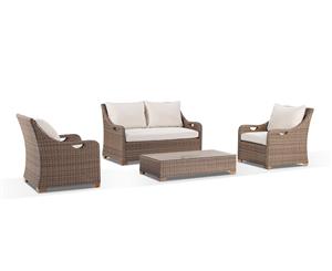 Randwick 2+1+1 Outdoor Wicker Patio Lounge Setting With Coffee Table - Outdoor Wicker Lounges - Brushed Wheat Cream cushions