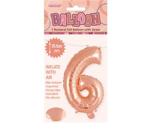 Rose Gold 6 Numeral Foil Balloon 35cm