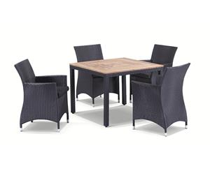 Sahara 4 Seater Square Teak And Wicker Dining Table And Chairs Setting - Outdoor Wicker Dining Settings - Charcoal Wicker with Vanilla