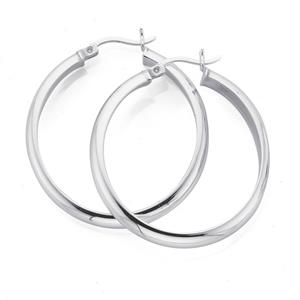 Silver 30mm 4mm Half Round Hoop Earrings