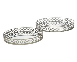 Soc Home 2-Piece Arden Iron Decorative Round-Shaped Tray Set Antique Silver