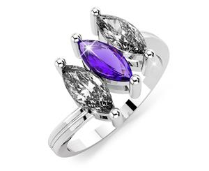 Solid Sterling Silver Marquise Cut Amethyst with White Topaz Ring Size US 6