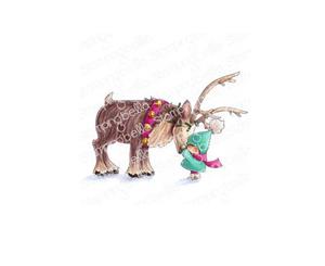 Stamping Bella Cling Stamps - Bundle Girl with Reindeer - Stamp is approx. 3 x 4 inches.