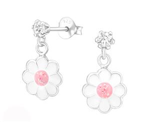 Sterling Silver Kids Hanging Flower Stud earrings made with Swarovski Crystal