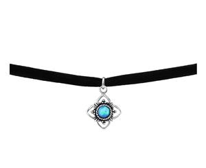 Sterling Silver Oxidised Flower Choker Opal Necklace-Azure