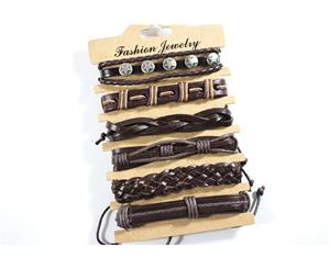 URBANBOGAN Trendy Six PU Leather Bracelet Set