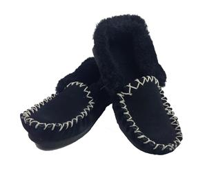 Unisex Sheepskin Moccasins Slippers- Black