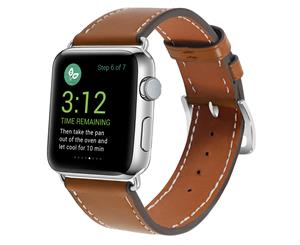 WIWU Genuine Leather Single Strap Classic Replacement Bracelet for Apple Watch 5 4 3 2 1 Wristband-Brown