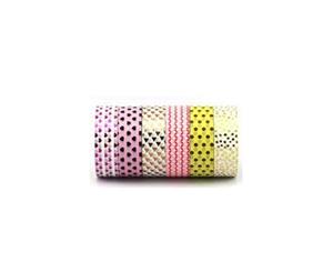 Washi tape - 6 Rolls of Washi with various Metallic & Pantone Designs including dots and hearts - Size 15mm x 10m each