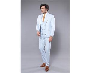 Wessi Slimfit 3 Piece Patterned Sky Blue Vested Suit