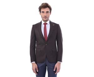 Wessi Slimfit Single Button Pointed Wide Collar Brown Blazer