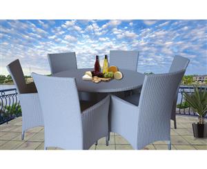 White Victoria 6 Seater Round Wicker Outdoor Dining Set With Dark Grey Cushion Cover