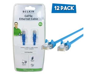 12PK Belkin 10M CAT5e Blue RJ45 Ethernet Patch Cable Cord Network LAN Connector