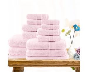 14 Piece Ultra-light Cotton Bath Towel Set in Baby Pink