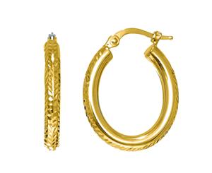 14K Gold Diamond Cut Oval Sparkle Hoop Earrings - Yellow