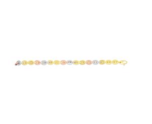 14k Yellow White And Rose Gold Oval Link Bracelet 7.5" - Yellow