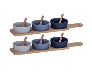 14pc Davis & Waddle Taste Serving Bowls w Bamboo Paddle Light Medium Dark Blue