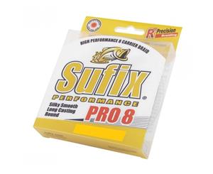 150yd Spool of Sufix Pro 8 Braided Fishing Line - Hi-Vis Yellow Fishing Braid [Breaking Strain 25lb]