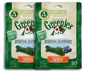 2 x Greenies Canine Dental Treats Petite Bursting Blueberry 340g