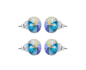 2PK Women 9mm Stud Earrings 925 Sterling Silver Noosa Sunset w/Swarovski Crystal