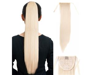 2Pcs 22" Light Blonde Hair Extension Synthetic Hair Ponytail Straight Ribbon 2X