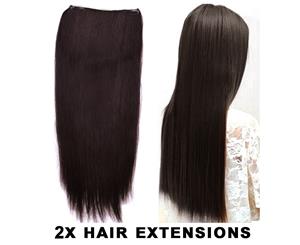 2Pcs 22" Straight Dark Brown Top Quality Synthetic Hair Extension 7Piece 16Clips 2X