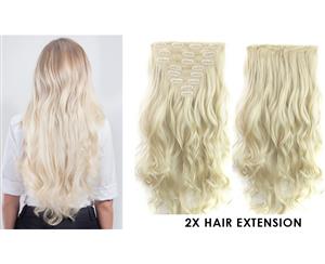 2Pcs 24" Wavy Curly Thick High Synthetic Hair Extension Blonde 7Piece 16Clips 2X