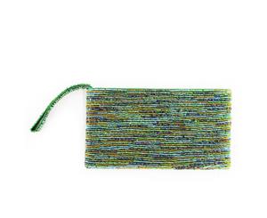 30cm Green/Gold Hand Made Glass Beaded Purse / Clutch Bag in Two Tone Design with Metallic Finish - Green/Gold