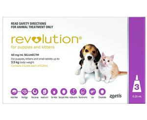 3pk Revolution Flea Heartworm & Eat Mite Treatment For Puppies & Kittens Under 2.5kg