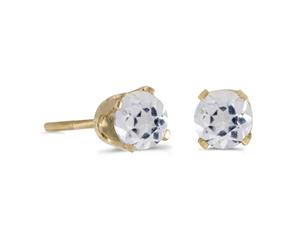 4 mm Round White Topaz Screw-back Stud Earrings in 14k Yellow Gold