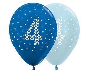 4th Met & Prl Blue 30cm Latex Balloons AOP Wht Ink 50pk