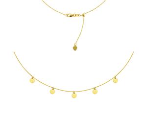 5 Dangle Mini Disc Choker 14k Gold Necklace 16" Adjustable - White