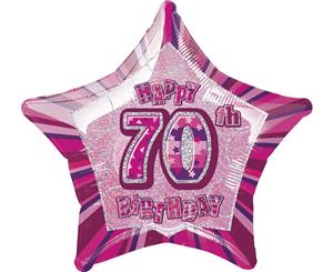 50cm Glitz Pink 70th Birthday Star Foil Balloon Packaged