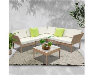 6pc Sofa Outdoor Furniture Set Wicker Rattan Lounge Setting Beige Pool