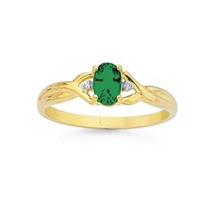 9ct Synthetic Emerald & Diamond Ring