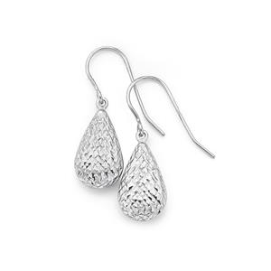 9ct White Gold Diamond Cut Teardrop Earrings