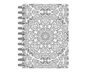 American Crafts -Hall Pass Adult Coloring Spiral Bound Notebook 6 Inch X8.25 Inch Kaleidoscope