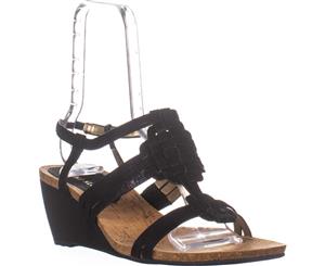 Anne Klein Tilly Strappy Wedge Sandals Black Fabric