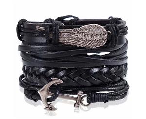 Australian Fashionable Retro Braided Winged Cowhide Bracele Multi-layer Ship Anchor Set Navigation Bracelet Leather for Men