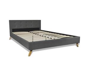 Bed Frame Queen Size Fabric Dark Grey Slatted Bedroom Furniture Modern