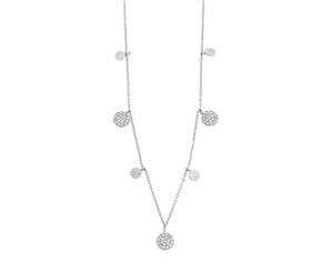 Bevilles Sterling Silver Plain and Large Cubic Zirconia Pave Disc Charm Necklace