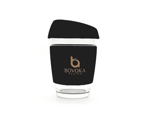 Bovoka reusable coffee /tea cup with sillicon lid and holder 12oz comes in _ Black