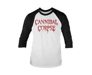 Cannibal Corpse T Shirt Dripping Logo Official Mens Baseball 3/4 Sleeve - White