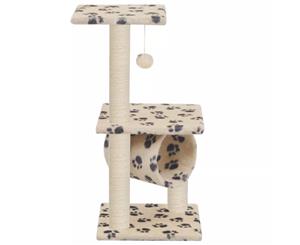 Cat Tree with Sisal Scratching Posts Beige Paw Prints Scratch Platform